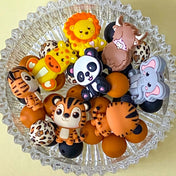 silicone pvc jumbo very large wild animal animals bead beads uk cute kawaii craft supplies shop store brown orange print pattern patterned 15mm round lion tiger giraffe panda lion highland cow toppers pen beaded make your own fun kids gift gifts