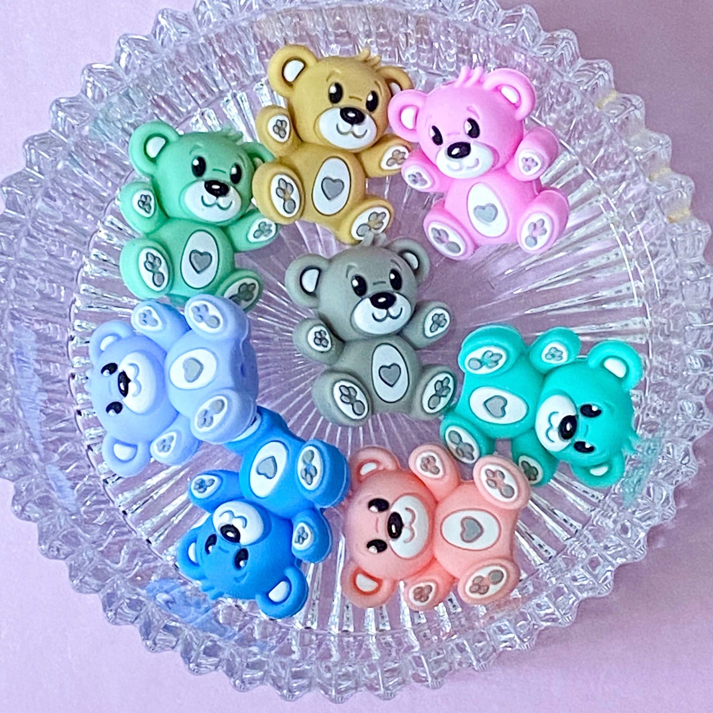 teddy bear bears cute kawaii silicone big large jumbo bead beads uk craft supplies shop store make your own beaded pens jewellery pink lilac blue mint green grey beige cuddly turquoise  kits 31mm