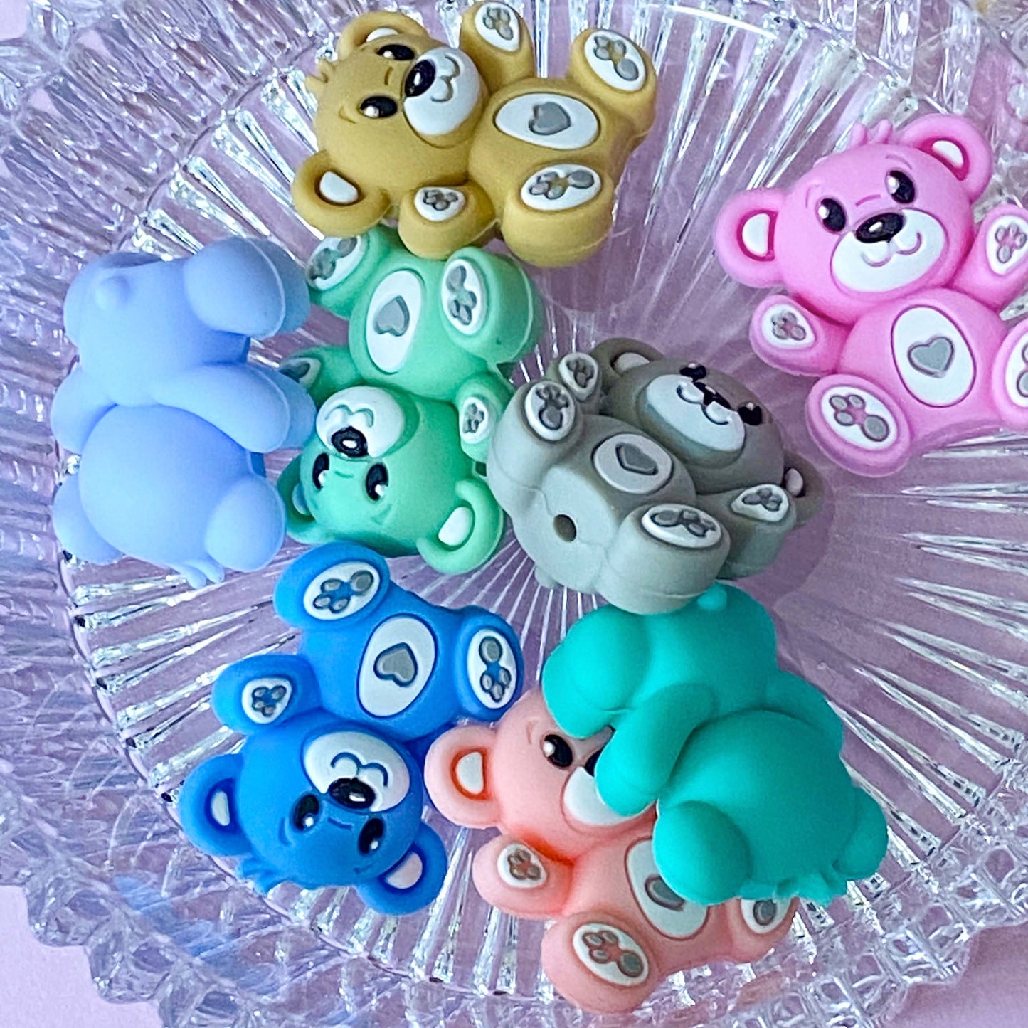teddy bear bears cute kawaii silicone big large jumbo bead beads uk craft supplies shop store make your own beaded pens jewellery pink lilac blue mint green grey beige cuddly turquoise  kits 31mm