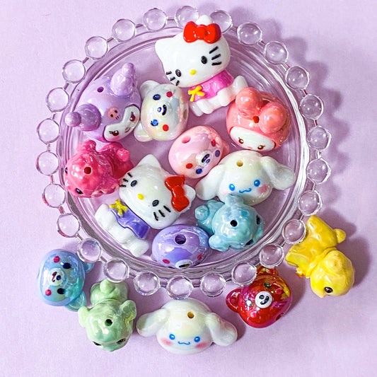  bunny rabbit  kitty cat cats rabbits dog dogs puppy puppies japanese character acrylic bead beads jumbo big large chunky iridescent acrylic craft supplies build make your own beaded pen jewellery uk crafts shop store pink white blue 