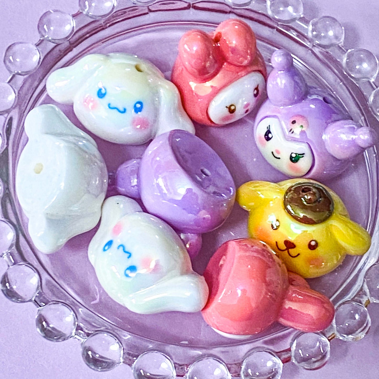  bunny rabbit  kitty cat cats rabbits dog dogs puppy puppies japanese character acrylic bead beads jumbo big large chunky iridescent acrylic craft supplies build make your own beaded pen jewellery uk crafts shop store pink white blue 