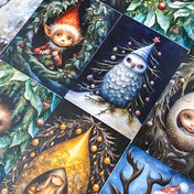 magic magical animal animals woodland creatures christmas festive foliage postcard postcards wood card cards uk cute kawaii elf elves pixie owl owls bear bears elk moose deer colourful art gift gifts