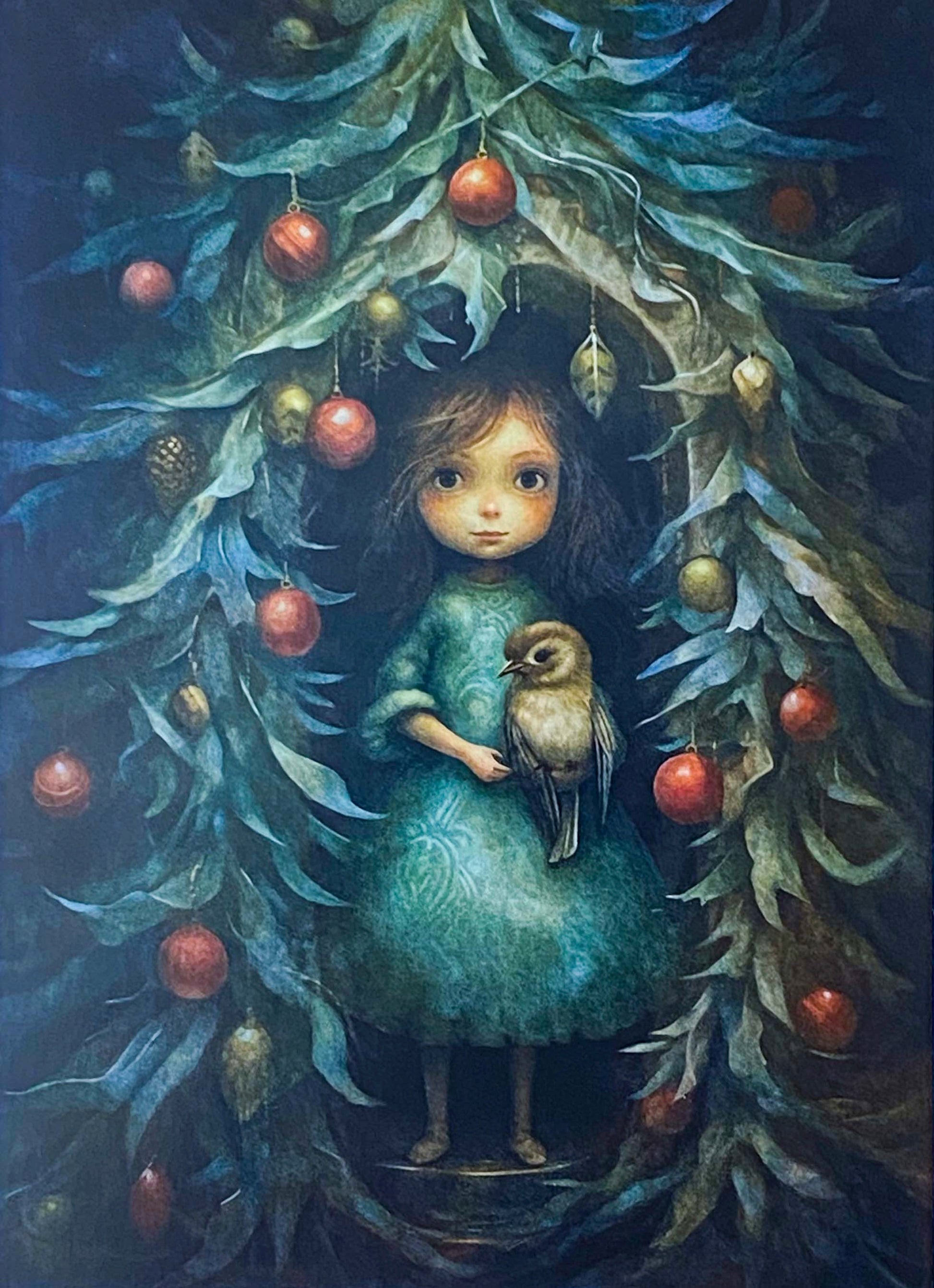 magic magical animal animals woodland creatures christmas festive foliage postcard postcards wood card cards uk cute kawaii elf elves pixie owl owls bear bears elk moose deer colourful art gift gifts green tree bird