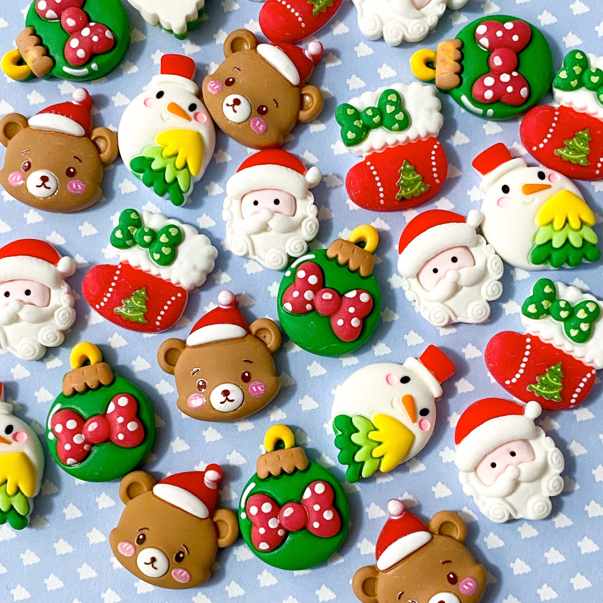 christmas festive flatback flatbacks fb fbs resin resins santa claus father xmas bauble bear snowman red green white brown uk cute kawaii craft supplies shop store bow making supplies