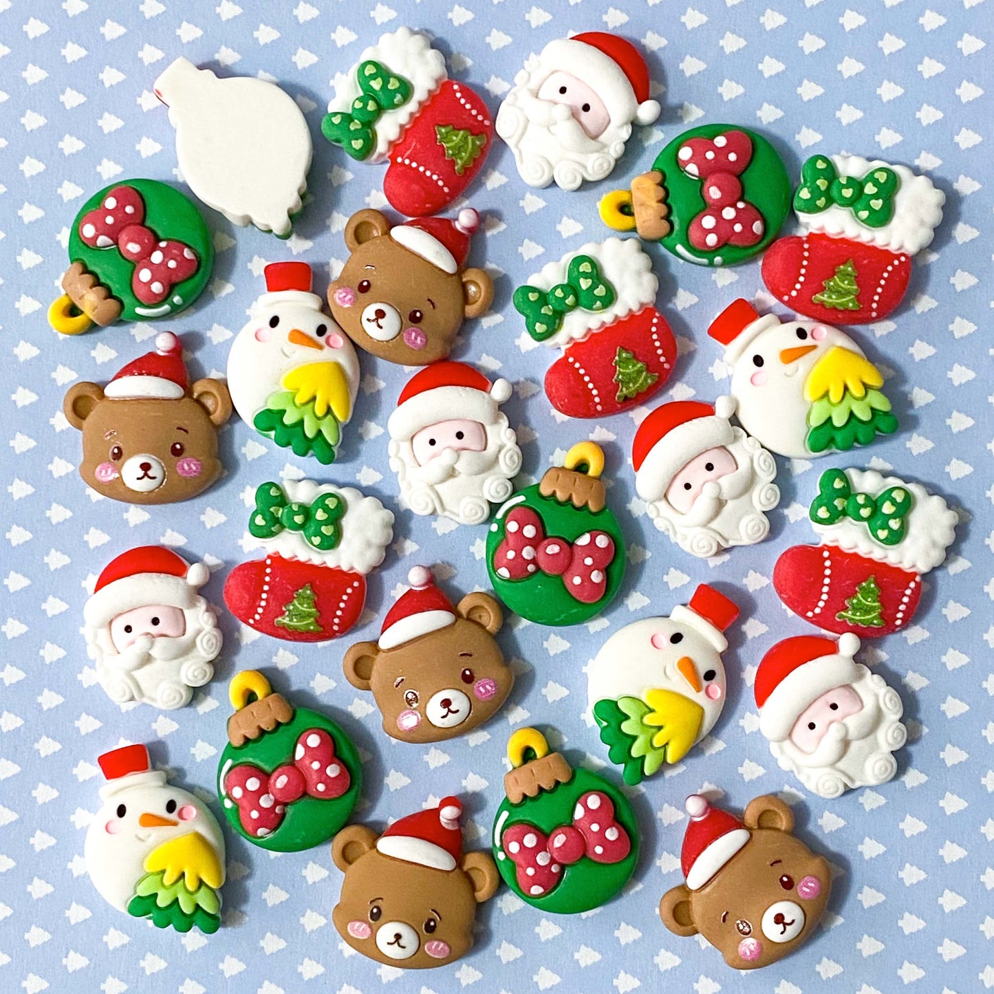 christmas festive flatback flatbacks fb fbs resin resins santa claus father xmas bauble bear snowman red green white brown uk cute kawaii craft supplies shop store bow making supplies