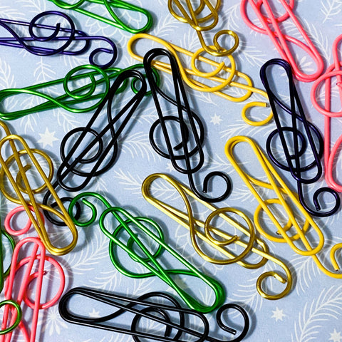 metallic bright coloured music musical note notes treble clef notation paper clip clips jumbo large big metal stationery accessory accessories uk cute kawaii planner supplies shop store gift gifts stocking filler