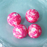 chocolate brown and hot pink silicone bead beads festive christmas craft supplies shop store uk cute kawaii make your own beaded pen pens jewellery making gift gifts round 15mm 27mm chunky huge large big pattern patterned floral
