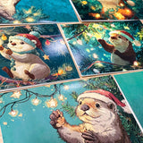 turquoise green blue colourful blank greetings card cards christmas festive glossy uk cute kawaii stationery otter otters cuddly winter christmas tree trees light lights pretty envelopes kraft brown set twinkling