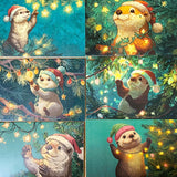 turquoise green blue colourful blank greetings card cards christmas festive glossy uk cute kawaii stationery otter otters cuddly winter christmas tree trees light lights pretty envelopes kraft brown set twinkling