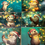 turquoise green blue colourful blank greetings card cards christmas festive glossy uk cute kawaii stationery otter otters cuddly winter christmas tree trees light lights pretty envelopes kraft brown set twinkling