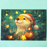 turquoise green blue colourful blank greetings card cards christmas festive glossy uk cute kawaii stationery otter otters cuddly winter christmas tree trees light lights pretty envelopes kraft brown set twinkling