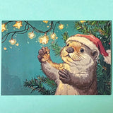 turquoise green blue colourful blank greetings card cards christmas festive glossy uk cute kawaii stationery otter otters cuddly winter christmas tree trees light lights pretty envelopes kraft brown set twinkling