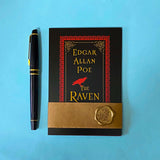 set of 5 vintage literary postcards featuring gothic book covers including dracula, sherlock holmes and edgar allan poe wrapped in a kraft belly band and wax seal sticker