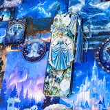 blue cinderella inspired stationery letterbox gift set with castle pouch, holographic swan stickers, acrylic tassel bookmark and fairytale scrapbook papers