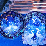 blue cinderella inspired stationery letterbox gift set with castle pouch, holographic swan stickers, acrylic tassel bookmark and fairytale scrapbook papers