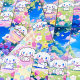 cinnamoroll puppy dog dogs cute kawaii white japanese character sanrio card book mark bookmark bookmarks uk cute kawaii stationery shop store planner addict addicts blue pink set 3 floral flowers