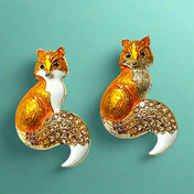 fox enamel gold tone metal orange fox foxes brooch pin pins brooches uk cute kawaii golden sparkly rhinestone rhinestones gift gifts shop store present ideas her 