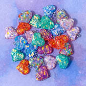 glitter resin heart hearts charm charms pendant pendants chunky rounded silver tone metal hook uk cute kawaii craft supplies shop store pink purple orange blue turquoise green rainbow colours glittery sequin sequins