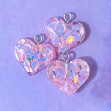 glitter resin heart hearts charm charms pendant pendants chunky rounded silver tone metal hook uk cute kawaii craft supplies shop store pink purple orange blue turquoise green rainbow colours glittery sequin sequins