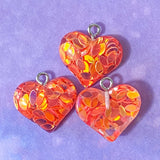 glitter resin heart hearts charm charms pendant pendants chunky rounded silver tone metal hook uk cute kawaii craft supplies shop store pink purple orange blue turquoise green rainbow colours glittery sequin sequins