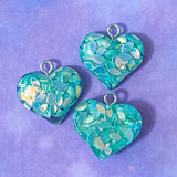 glitter resin heart hearts charm charms pendant pendants chunky rounded silver tone metal hook uk cute kawaii craft supplies shop store pink purple orange blue turquoise green rainbow colours glittery sequin sequins