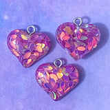 glitter resin heart hearts charm charms pendant pendants chunky rounded silver tone metal hook uk cute kawaii craft supplies shop store pink purple orange blue turquoise green rainbow colours glittery sequin sequins