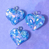 glitter resin heart hearts charm charms pendant pendants chunky rounded silver tone metal hook uk cute kawaii craft supplies shop store pink purple orange blue turquoise green rainbow colours glittery sequin sequins