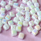 small cube cubes square white bead beads mini 7mm 8mm iridescent ab aurora borealis pearl pearly pearlescent uk cute kawaii craft supplies shop store jewellery making findings pretty pack of shimmery