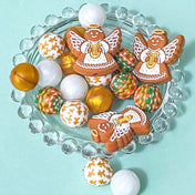 silicone bead beads large jumbo big chunky christmas festive brown cookie gingerbread angel angels biscuit pattern patterned 15mm round white gold pearl pearly metallic uk cute kawaii craft supplies  shop store build your own beaded pen pens jewellery making