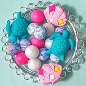 pink teal turquoise cerise hot turtle sea ocean shell shells seashell silicone bead beads uk cute kawaii jewellery making beaded pen pens make your own soft jumbo big large bead 15mm 30mm craft supplies shop store