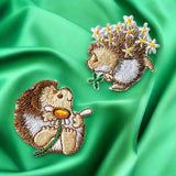 cute kawaii hedgehog hedgehogs fabric embroidered patch patches applique appliques iron on iron-on decoration embellishment uk craft supplies shop daisy daisies floral flowers white brown green