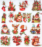 vintage retro victorian kitsch christmas cute kawaii festive sticker stickers flake flakes pack red green animal animals santa claus deer bear mouse sleigh tree presents clear plastic sheet uk planner addict supplies stationery shop store