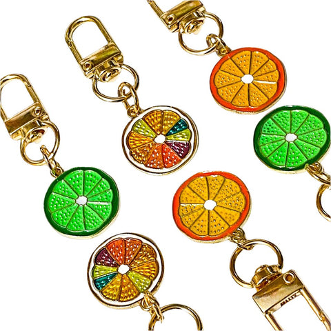 bright colourful fruit fruits keyring keychain key ring chain clip clips gold metal cute kawaii uk gift gifts charm enamel stocking filler lime limes orange oranges rainbow colour grapefruit 