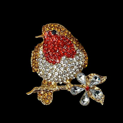 gold golden pin brooch brooches rhinestone sparkly red brown gold white silver flower bird birds robin robins christmas festive gift gifts uk cute kawaii adult women woman her for big large