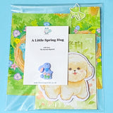 spring stationery hug bundle with a cute dog memo a postcard a bookmark and a bunny pocket hug