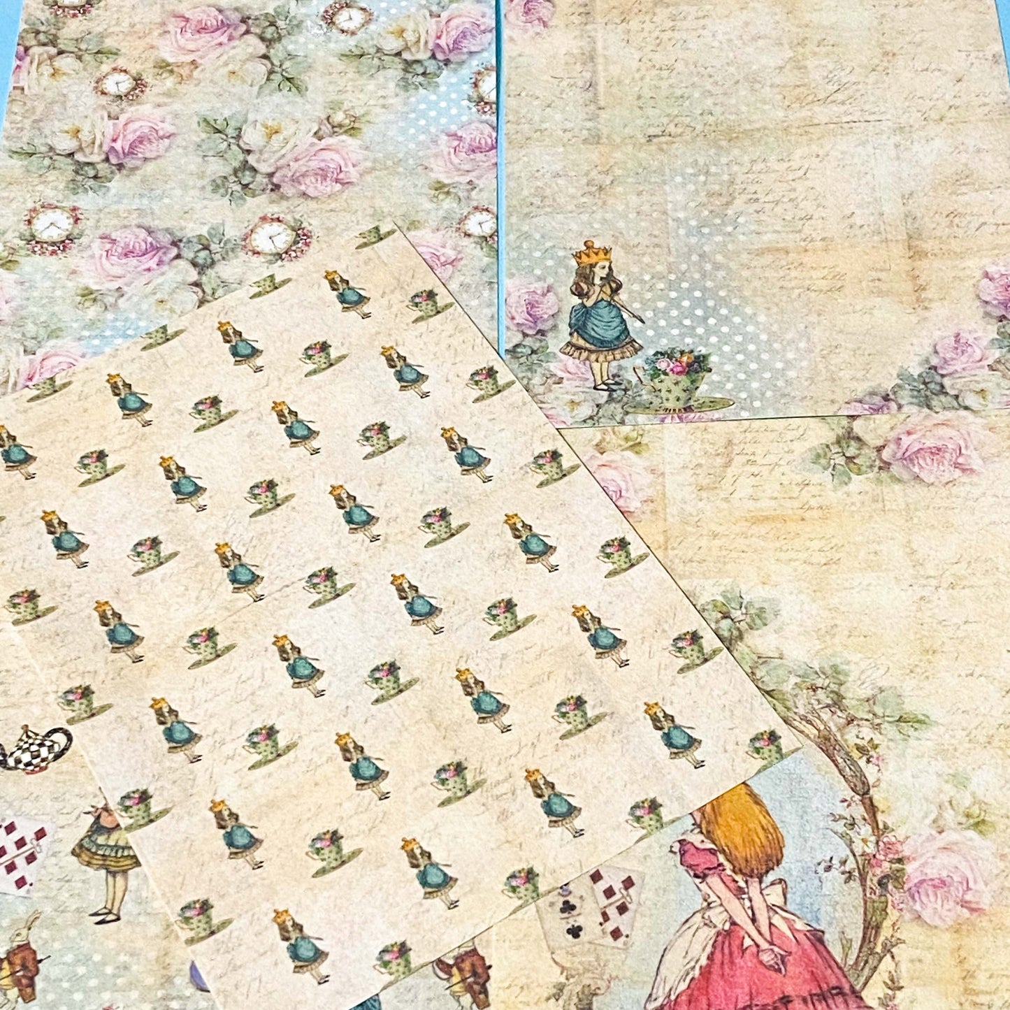 vintage style alice in wonderland paper sheets for scrapbooking