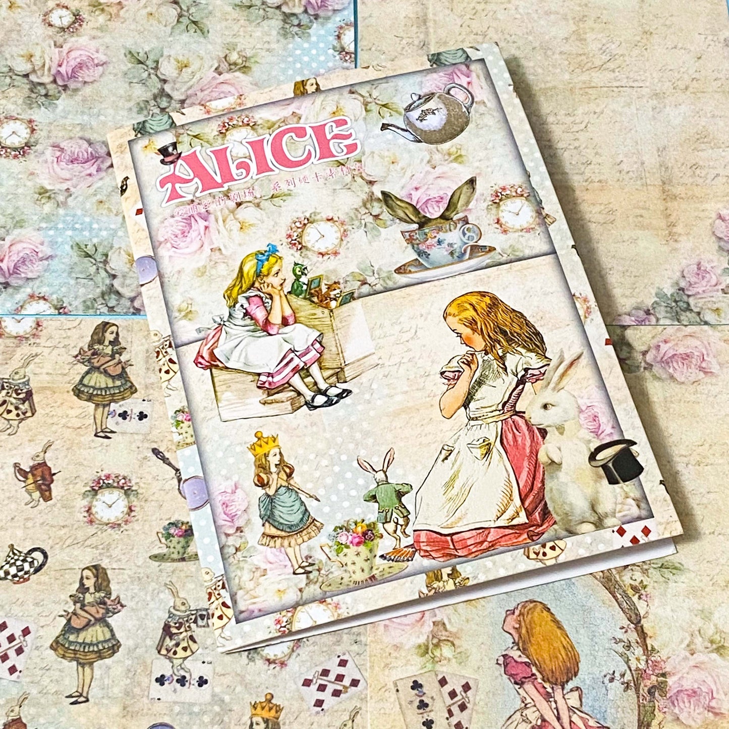 alice in wonderland pack of ephemera and scrapbooking sheets with a storybook vintage feel