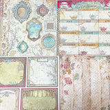 alice in wonderland thick scrapbooking paper 190gsm with vintage illustrations, tags, borders, teapots, chess boards and patterns
