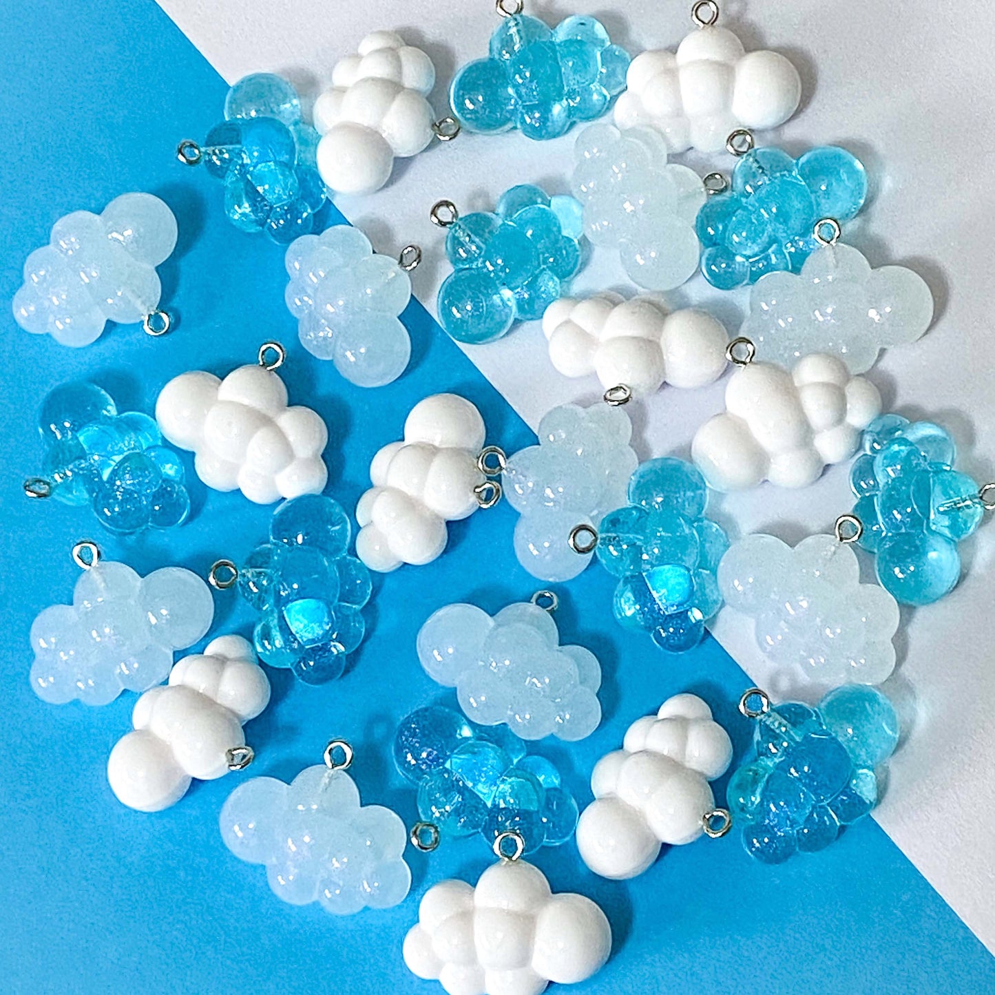 fluffy white cloud clouds charm charms pendant pendants uk cute kawaii craft supplies crafts shop store blue turquoise clear cloudy translucent resin pretty opaque big large