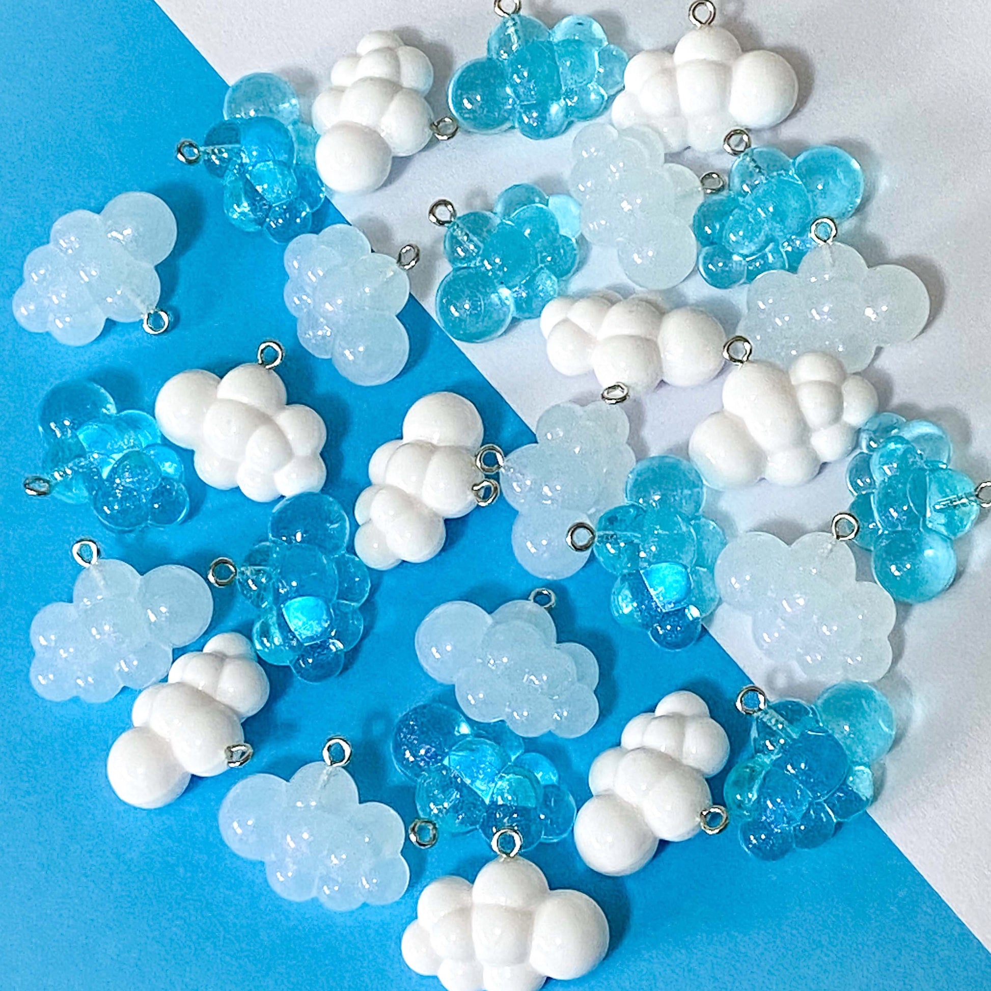 fluffy white cloud clouds charm charms pendant pendants uk cute kawaii craft supplies crafts shop store blue turquoise clear cloudy translucent resin pretty opaque big large
