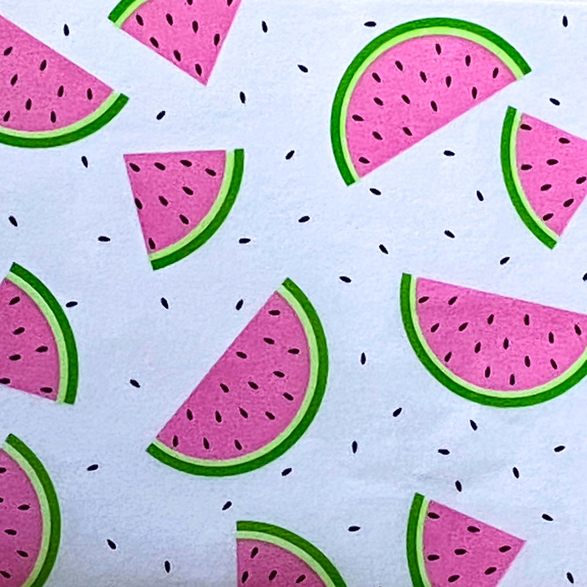 bright summery pink watermelon slices patterned tissue paper o a white background. pack of 2 sheets fine papers. uk small packaging business.