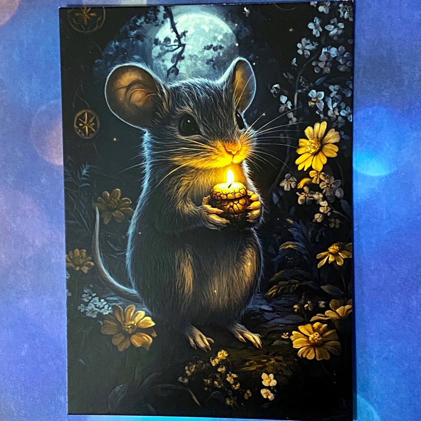 bewitched magic magical postcard post card cards uk cute kawaii witch witchcraft spooky haunted halloween individual dark deep colours purple blue yellow broom books potion mouse mice haunted house woods woodland stationery shop store pretty mushroom toadstool mushrooms lilac enchanted