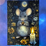 bewitched magic magical postcard post card cards uk cute kawaii witch witchcraft spooky haunted halloween individual dark deep colours purple blue yellow broom books potion mouse mice haunted house woods woodland stationery shop store pretty mushroom toadstool mushrooms lilac enchanted