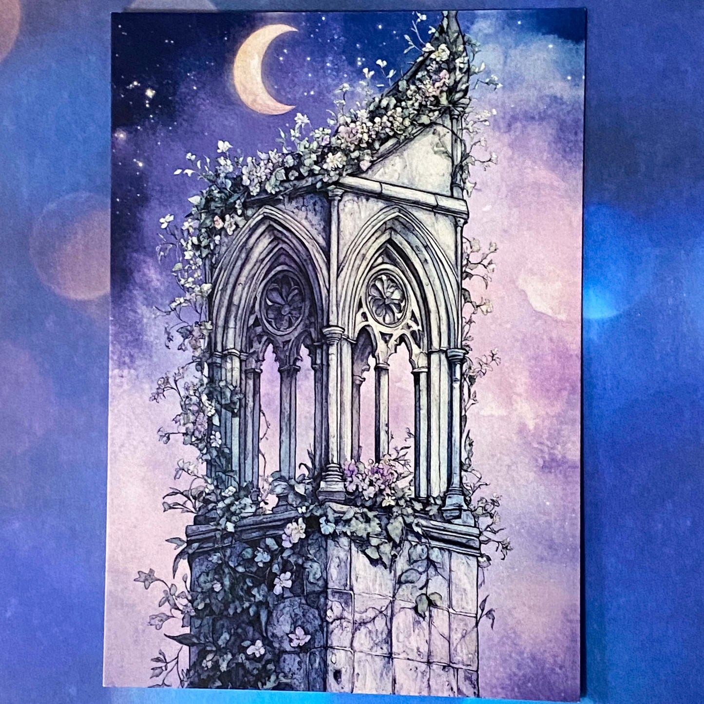 bewitched magic magical postcard post card cards uk cute kawaii witch witchcraft spooky haunted halloween individual dark deep colours purple blue yellow broom books potion mouse mice haunted house woods woodland stationery shop store pretty mushroom toadstool mushrooms lilac enchanted