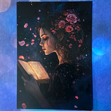 bewitched magic magical postcard post card cards uk cute kawaii witch witchcraft spooky haunted halloween individual dark deep colours purple blue yellow broom books potion mouse mice haunted house woods woodland stationery shop store pretty mushroom toadstool mushrooms lilac enchanted