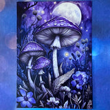bewitched magic magical postcard post card cards uk cute kawaii witch witchcraft spooky haunted halloween individual dark deep colours purple blue yellow broom books potion mouse mice haunted house woods woodland stationery shop store pretty mushroom toadstool mushrooms lilac enchanted moon doorway