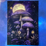 bewitched magic magical postcard post card cards uk cute kawaii witch witchcraft spooky haunted halloween individual dark deep colours purple blue yellow broom books potion mouse mice haunted house woods woodland stationery shop store pretty mushroom toadstool mushrooms lilac enchanted moon doorway