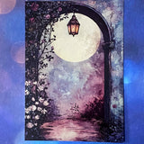 bewitched magic magical postcard post card cards uk cute kawaii witch witchcraft spooky haunted halloween individual dark deep colours purple blue yellow broom books potion mouse mice haunted house woods woodland stationery shop store pretty mushroom toadstool mushrooms lilac enchanted moon doorway