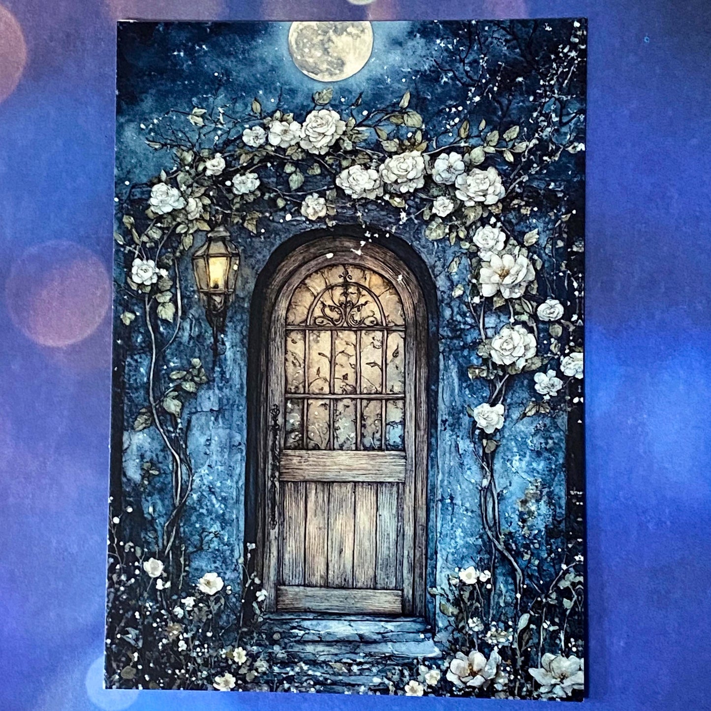 bewitched magic magical postcard post card cards uk cute kawaii witch witchcraft spooky haunted halloween individual dark deep colours purple blue yellow broom books potion mouse mice haunted house woods woodland stationery shop store pretty mushroom toadstool mushrooms lilac enchanted moon doorway
