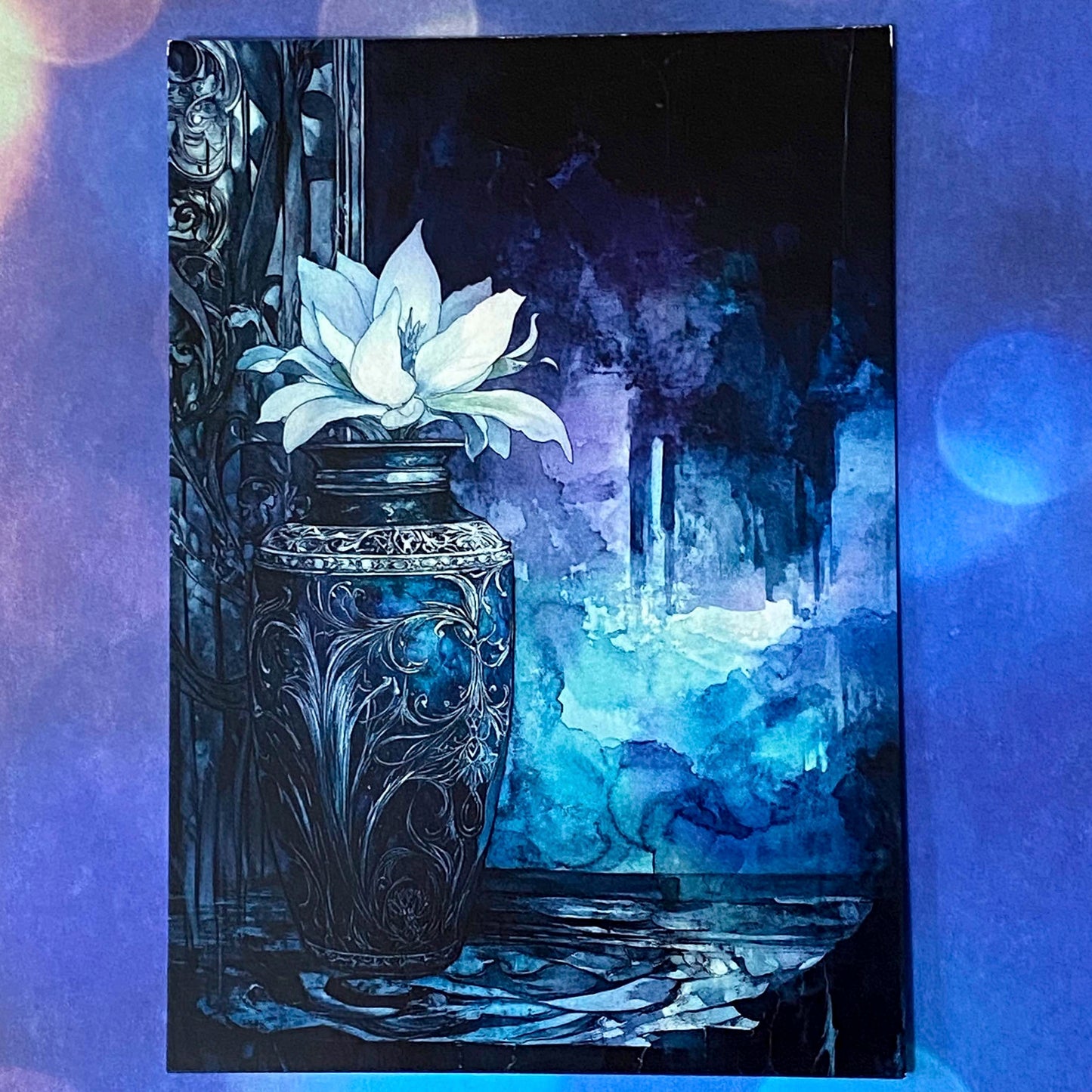 bewitched magic magical postcard post card cards uk cute kawaii witch witchcraft spooky haunted halloween individual dark deep colours purple blue yellow broom books potion mouse mice haunted house woods woodland stationery shop store pretty mushroom toadstool mushrooms lilac enchanted moon doorway